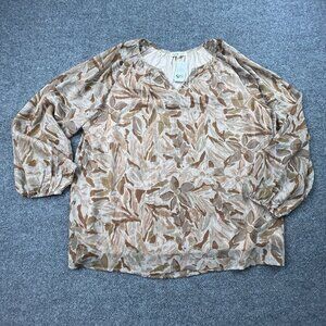 Indigo Soul Cracker Barrel Floral Peasant Blouse Womens 2XL‎ Beige Brown NWT